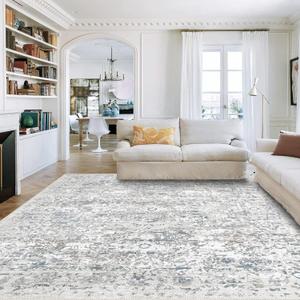 8x10 Area Rugs for Living Room, Washable Rugs, Non-Slip Backing Rug for Under Dining Table Bedroom Farmhouse Nursery Home Office (Gray Multi)