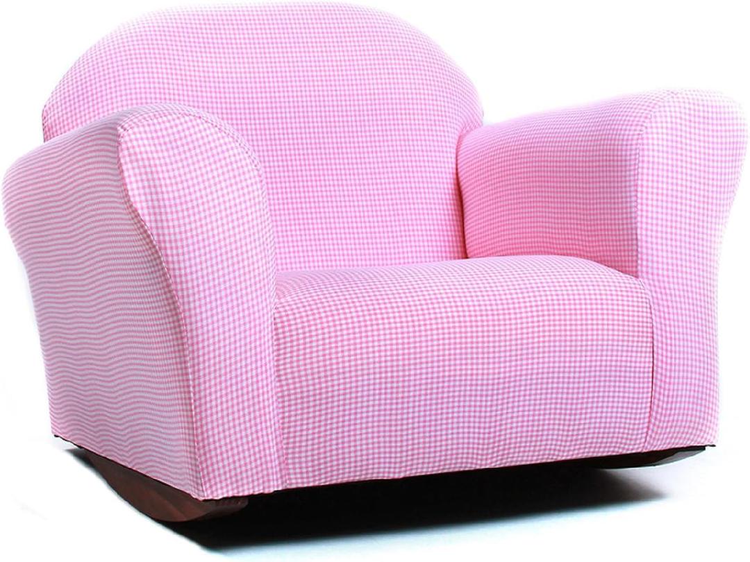 Gingham Rocking Chair for Kids Soft Microsuede Upholstery, Sturdy Wooden Frame, Ergonomic Padded Seat, Smooth Rocking Motion, Easy to Clean, Ages 25, Perfect for Bedrooms & Playrooms.