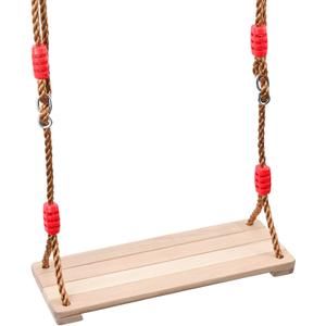 15.57 x 6.3 Inch Wooden Swing, Hanging Tree Swing Seat with Adjustable Rope and Carabiner 330LBS Large Bearing Capacity for Home Backyard Garden Playing
