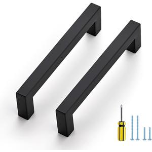 Ravinte 25 Pack Black Cabinet Pulls 5 Inch Square Kitchen Cabinet Handles Matte Black Kitchen Hardware for Drawer Pulls Drawer Handles Come with Screwdriver