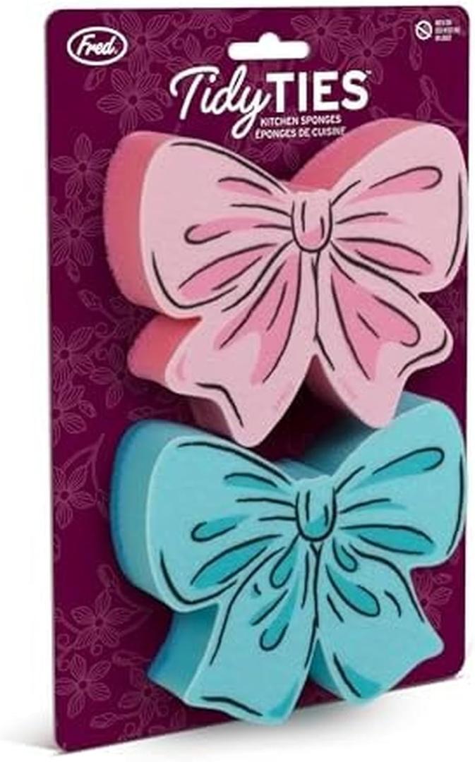 Genuine Fred Tidy Ties Coquette Bow Sponges, Set of 2, Pink and Blue, Durable Layered Sponges, Girly Coquette Kitchen Accessory, Gift-Ready Packaging