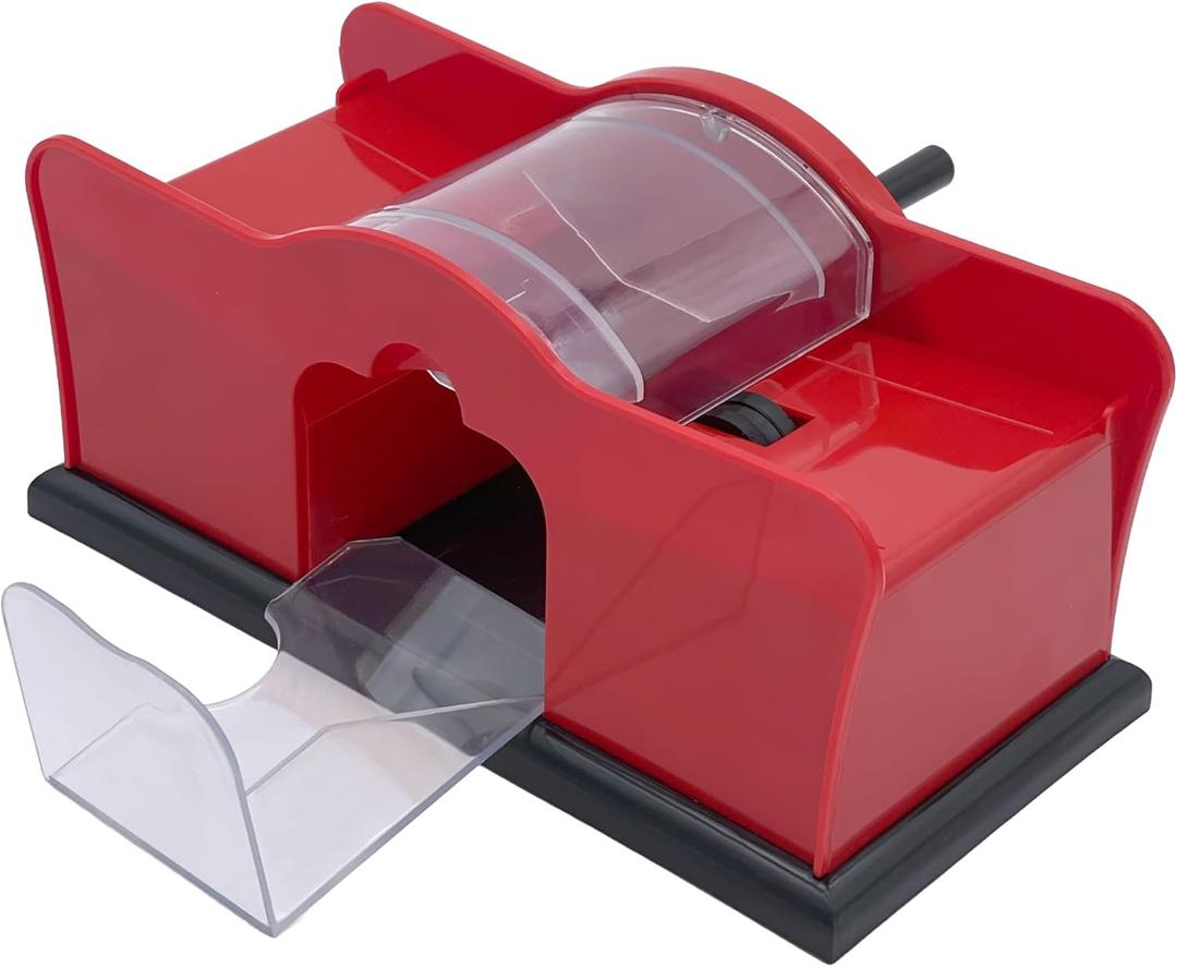 CHH Hand Cranked Card Shuffler Manual Card Shuffler for Standard or Bridge-Sized Playing Cards Quiet and Easy to Use - Designed for 2 Decks Red
