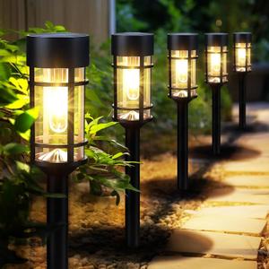 Mancra 8 Pack Solar Pathway Lights Outdoor, LED Solar Garden Lights Glass Stainless Steel Up to 12 Hrs Outdoor Lights for Landscape Lawn Yard Walkway Driveway (Black)