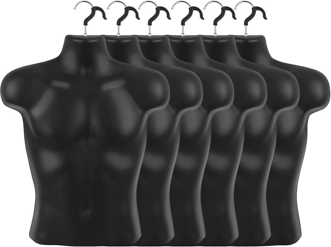 Lallisa 6 Pack Male Mannequin Torso Dress Form Halloween T Shirt Display Half Mannequin Body Rounded Waist Hollow Back Body with Hanging Hook for Clothes Display Shows Photos or Design Sewing