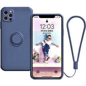 Liquid Silicon Case with Rotating Ring Compatible with iPhone 12 Pro - Authentic Anti-Slip Liquid Silicone - 360 Rotating Metal Ring - Elegant - Innovation and Style in one Blue