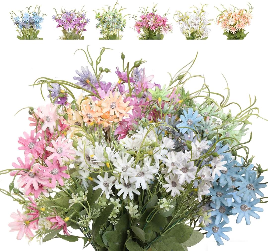 Avxdbr 6Pcs Artificial Flowers Artificial Daisy Flower Colorful Mixed Bundles Faux Wildflower Plants Long Stem Flowers for Home Indoor Outside Garden Vase Decor
