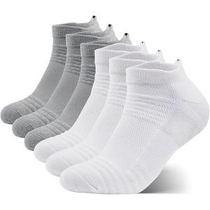 JOYZOO Men's Running Ankle Socks - 6 pairs Athletic Cushioned Breathable Low Cut Sports Tab Black White Socks for Men Size for 7-9 - Color: White&Grey