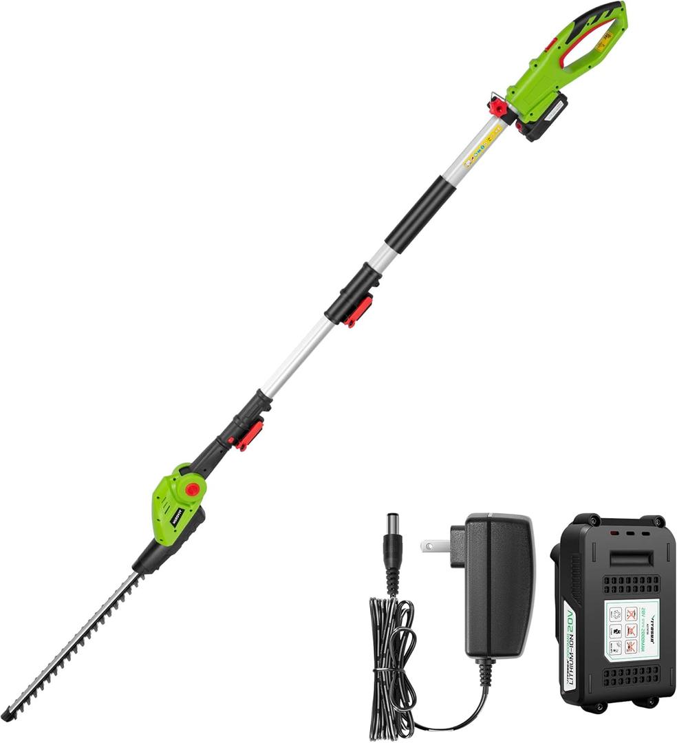 VIVOSUN 20" Cordless Pole Hedge Trimmer, 20V Electric Bush Trimmer with 20 Dual-Action Laser Blade, Adjustable Cutting Head, 0.55" Cutting Capacity, 2.0AH Battery and Fast Charger Included (Pole Hedge Trimmer with 20V Battery)