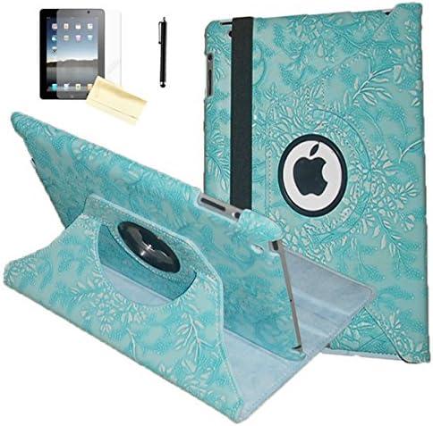 Case Compatible with iPad Pro 10.5 (2017 Model), Rotating Stand Smart Magnetic Auto Wake Up/Sleep Cover for A1701 A1709 MQDW2LL/A MPF02LL/A MQDT2LL/A MPDY2LL/A (Embossed Blue Flower)