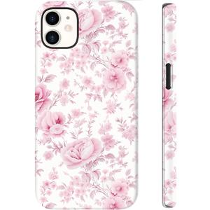 for iPhone 12 Mini Case Cute Wireless Charging Compatible Dual-Layer Shockproof Protection with Stylish Wildflower Design Protective Cover for Women - Romantic Pink Bloom