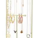 Emibele Jewelry Stand Organizer, 2 Tier Jewelry Holder for Necklace Bracelet Earrings, Jewelry Tree Stand with Gold Metal Rack and White Marble Tray