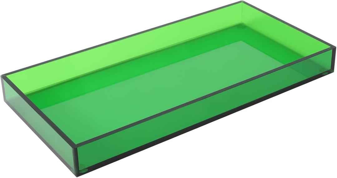 Acrylic Tray for Vanity Makeup Perfume Jewelry 12x6'' Small Decorative Tray for Bathroom Dresser Tops Candle Sink Counter, Emerald Green