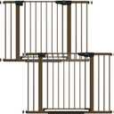Cumbor 2 Pack 29.7-46" Baby Gate for Stairs, Mom's Choice Awards Winner-Auto Close Dog Gate for doorways, Easy Install Pressure Mounted Pet Gates indoor, Easy Walk Thru Wide Safety Gate for Dog, Brown