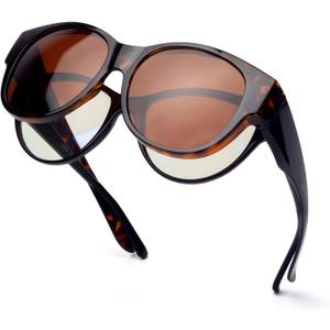 Face Shadow Polarized Sunglasses Fit Over Glasses, Sunglasses for Women to Go Over Glasses UV Protection Lightweight (L Brown Leopard)