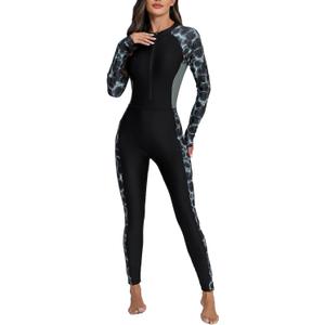 Womens Full Body Zip Front Rash Guard Long Sleeve One Piece Bathing Suit with Built in Bra UPF50+ Surf Swimsuit (XX-Large)