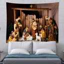 Loccor Chritmas Nativity Scene Tapestry 118x78 inches Christmas Holy Night Manger Scene Tapestry Wall Hanging Christian Religious Merry Xmas Party Decor for Church Bedroom Living Room Dorm Home Decor