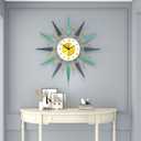 Large Modern Wall Clock for Living Room Decor,24 Inch Big Decorative Starburst Metal Wall Clock Battery Operated for Kitchen Bedroom Office,Silent Mid-Century Colorful Clock for Home Decor