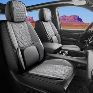 Custom Fit Chevy Silverado GMC Sierra 1500 2007-2025 2500/3500 HD Crew Cab Full Set Car Seat Covers - 5 Pack, Premium Faux Leather Truck Seat Protector with Airbag Compatible Design, BlackGrey