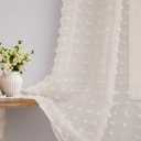 Beige Sheer Curtains 63 Inch Length for Bedroom Living Room Kids Nursery Window Pompom Design Country Rustic Farmhouse Boho Cute Semi Sheer Curtain Modern Elegant Back Tab 2 Panels 52x63 Light Beige