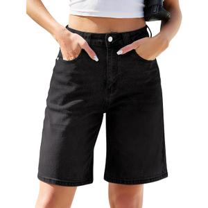 Eddoyee Women Bermuda Jeans Shorts, High Waisted Stretchy Jorts Baggy Knee Length Denim Shorts (Black, XL)