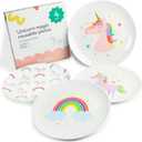 Tiny Expressions Unicorn Plates  10" Set of 4 Reusable Melamine Party Plates with Rainbows, Stars & Whimsical Unicorns  Ideal for Everyday Use, Table Decor, Gifts, Birthdays & Party Favors (Multicolor)