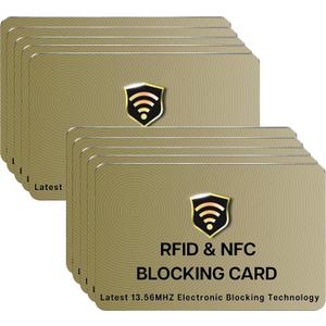 SaiTech IT RFID Blocking Card, 10 Pack Entire Wallet Purse Shield For Men & Women, NFC Contactless Bank Debit Credit Card Protector ID ATM Guard - Golden