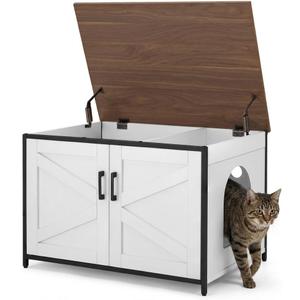 unipaws Extra Large Cat Litter Box Enclosure Furniture with Top Opening, XL Washroom Bench for Cats with Removable Divider, Jumbo Automatic Litter Box Cover and Hidden Cat Box