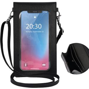 PU Leather Small Phone Bag with Transparent Window for Touchable Screen, 6.7" Without Phone case Compatibility, Magnetic Closure & Waterproof - Crossbody Wallet Case with Shoulder Strap (Black)