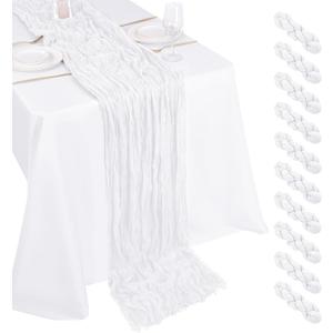 10 Pack White Cheesecloth Table Runner 17x108 Inch Boho Gauze Cheese Cloth Table Runners for Wedding Party Baby Shower Birthday Home Decor