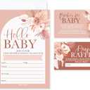 Hadley Designs Baby Shower Invitations For Girl -15 Baby Shower Invites for Girl with Diaper Raffle & Book Request Cards, Boho Babyshower Invitations with Envelopes, Hello Baby