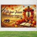 Fall Religious Banner 71x43 Inches Hanging Decor Fall for Jesus Cross Pumpkin Scene Decoration for Home Church Party Supplies Photo Backdrop Outdoor Indoor Seasonal Decor