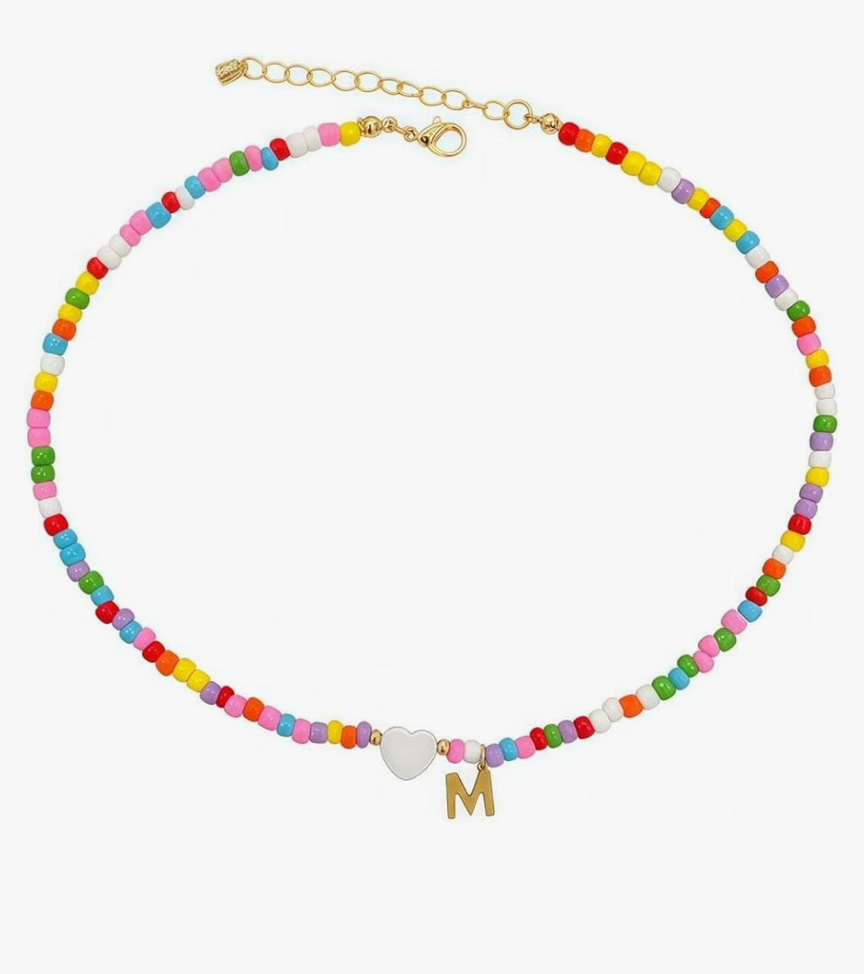 Colorful Beaded Letter Necklace-Gold-Plated A Pendant Necklace Jewelry for Women - Teen Gifts Trendy Beaded Initial