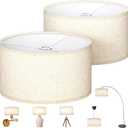 Large Drum Lamp Shades Set of 2, 16" Top×16" Bottom×9" High, Beige Decorative Lamp Shades for Floor Lamps, Table Lamps, Natural Linen Replacement Lampshades, Easy Assembly Required