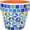 Small Mosaic Plant Pot Flower Pots Ceramic Planter with Drainage Hole Small Ceramic Pot for Indoor Outdoor Plants Succulent Pots Blue with Flower Design
