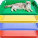 4 PCS Multicolor Low Entry Cat Litter Box Portable Small Open Senior Cats Ferret Litter Boxes Pan Waterproof Plastic Travel Litters Box Tray for Small Senior Cats Guinea Pets, 17.3 X 13.6 X 1.6 Inch