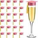 MotiMind 60 Pcs 2026 Mini Graduation Cap with Tassels Small Grad Hat Drink Topper Decoration for Champagne Flutes Wine Glasses or Cupcake for Grad Prom Party Push Pops Supplies(Pink)