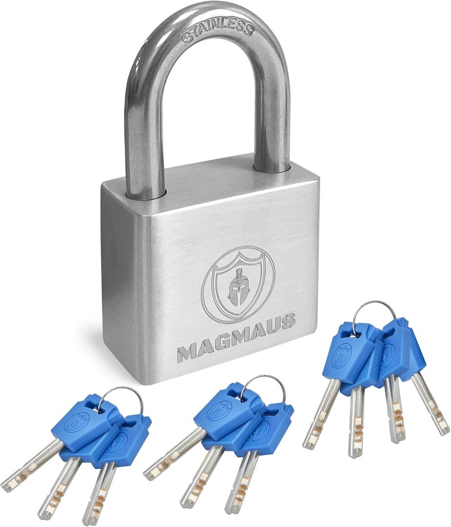 Magmaus PDX40 Heavy Duty Lock with 10 Keys - [Stainless Steel] Weatherproof Padlock for Outdoor Use - Ideal for Storage Unit, Shipping Container, Gate
