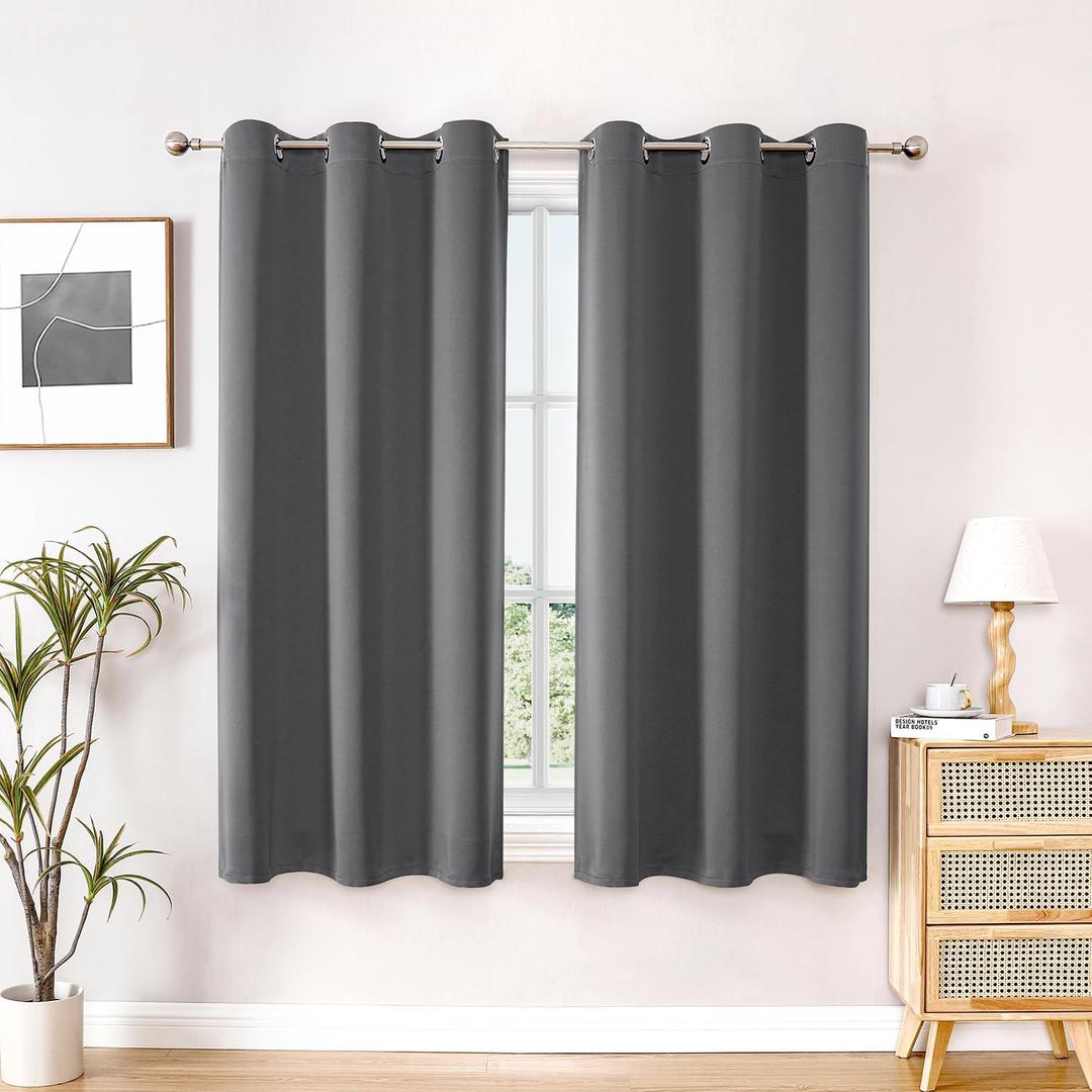 ChrisDowa Blackout Curtains 45 inches Long for Bedroom - 2 Panels Set Grommet Thermal Insulated Room Darkening Curtains for Living Room (Grey, 38 x 45 Inch)