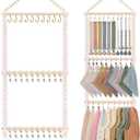POVETIRE Pacifier Clip Holder Baby Bibs Organizer, Neutral Baby Bandana Drool Bibs Holder - Baby Burp Cloths Organizer Storage Hanging Wall Decor for Nursery Newborn Infant Girls and Boys Room (Beige-1)