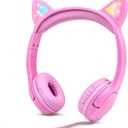 Olyre Girls Headphones with LED Light Up Cat Ears and Sharing Port 85db Volume Limited Kids Headphones,On-Ear LED Children Earphones for School Learning Travel - All Pink