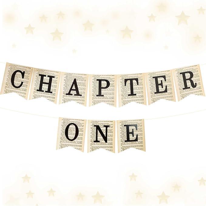 Chapter One Banner Sign A New Chapter Begins Banner Book Reading Themed decor Sign Garland for Wedding Baby Shower Retirement ement Bridal Shower