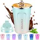 12 oz Insulated Travel Mug with Lid, Leak Proof, Gradient Colorful Stainless Steel, Thermal Keeps Cold and Hot for Coffee/Tea (lightGreenWhite)