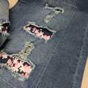 EVALESS Ripped Jeans for Women Fashion Jeans for Women Tummy Control Patchwork Cute Trendy Casual Rainbow Flower Print Distressed Denim Pants with Hole Sky Blue XX-Large