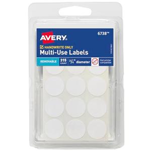 Avery Multi-Use Removable Labels, 3/4 Inch Round Stickers, White, Non-Printable, 315 Blank Labels Total (6738), Pack of 3