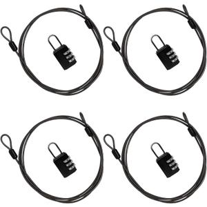 Cable Lock Double Loops 5Ft Long Black Security Cable with Lock, Bike Locks Cables 2.5mm Braided Steel Coated Safety Cables Wire for Luggage, Outdoor, Clothesline (4 Pack)
