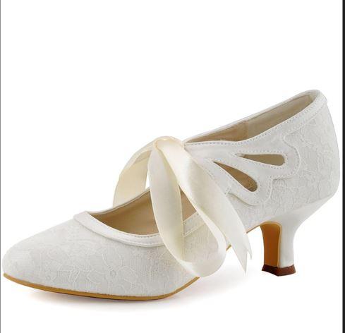 ELEGANTPARK Lace Wedding Shoes Closed Toe Bridal Shoes Women Mary Jane Low Heels Pumps Wedding Dress Shoes, 9.5
