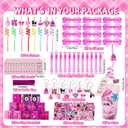 134Pcs Pink Girls Party Favors Pack for Kids 4-8, Princess Theme Birthday Party Decoration Supplies with Heart Glasses Straws Bubble Wands Stickers Bracelets Keychains, DIY Gift Cups for 12Guests