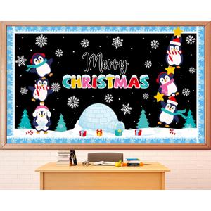 2 x Winter Bulletin Board Decorations Set Merry Christmas Bulletin Board Christmas Cute Penguins Snowflake Tree Igloo Cutouts for Classroom Home School Chalkboard Wall Xmas Holiday Party Decor Supplies