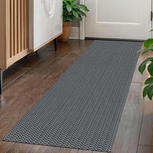 KOZYFLY Washable Runner Rug 2x5 Ft Runners for Hallways Throw Rug with Rubber Backing, Braided Cotton Entryway Runner Indoor, Carpet Runners for Hallway Kitchen Entryway Bedroom, Grey/Charcoal Grey (2' x 5' (Runner), Charcoal Grey/Dark Grey)