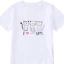 Girl's Cute Cat Graphic T-Shirts Funny Animal Lover Tee (White) 8Y